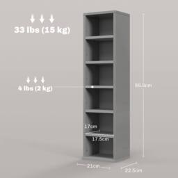 HOMCOM Set of 2 CD Storage Units DVD Shelf with Adjustable Shelves in Grey - thumbnail 3