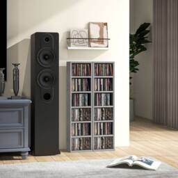 HOMCOM Set of 2 CD Storage Units DVD Shelf with Adjustable Shelves in Grey