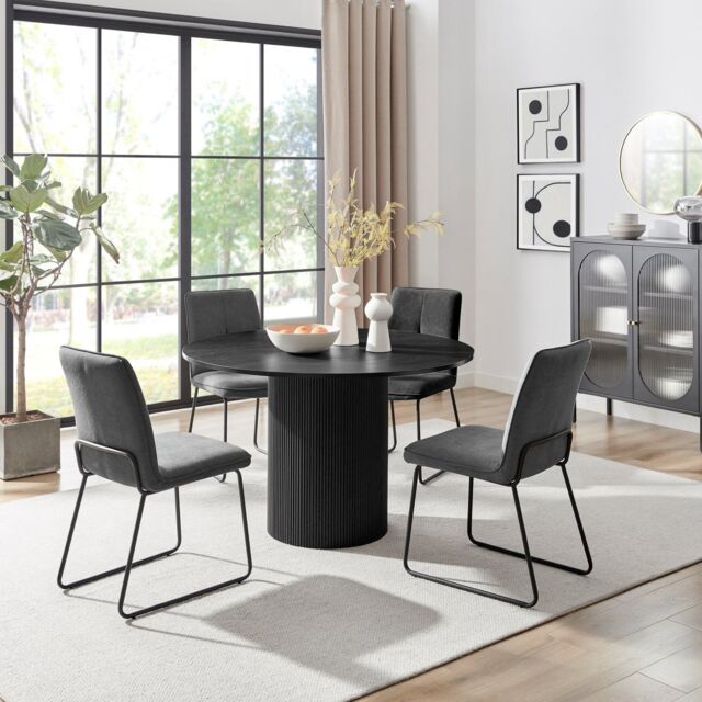 FurnitureboxUK Penrose Black Round Dining Table & 4 Halleyy Chairs in Dark Grey - image 1