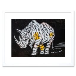 "Artery8 Wall Art Print Rhino Graffiti Art Animal Art Black Framed 9x7 inch in White - Size: W7"" x H9""" - thumbnail 1