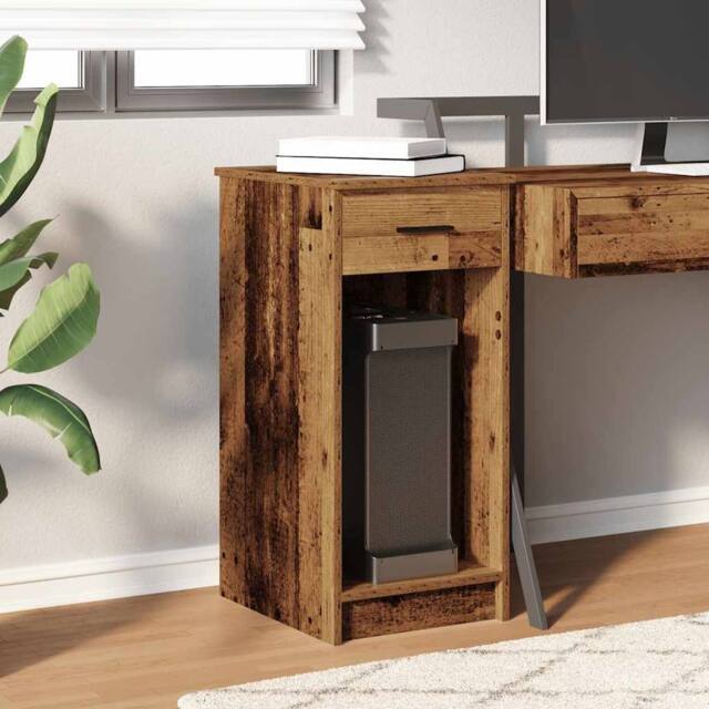 Berkfield Home Durable Computer Tower Stand with Drawer Old Wood 35x45x77 cm in Brown - Size: 35 x 45 x 77 cm - image 1