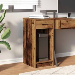 Berkfield Home Durable Computer Tower Stand with Drawer Old Wood 35x45x77 cm in Brown - Size: 35 x 45 x 77 cm