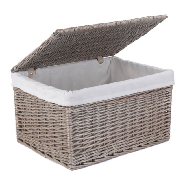 Red Hamper Wicker Antique Wash Cotton Lined Storage Basket in Brown - Size: Medium - image 1