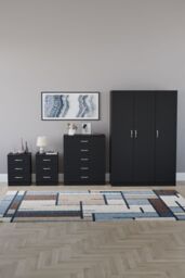 Home Discount Vida Designs 4Pc Bedroom Set 2x3Drawer Bedside, 5Drawer, 3 Dr Wardrobe in Black - thumbnail 4