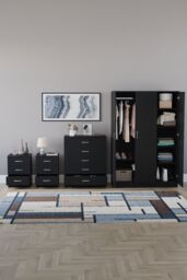 Home Discount Vida Designs 4Pc Bedroom Set 2x3Drawer Bedside, 5Drawer, 3 Dr Wardrobe in Black - thumbnail 3