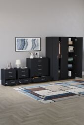 Home Discount Vida Designs 4Pc Bedroom Set 2x3Drawer Bedside, 5Drawer, 3 Dr Wardrobe in Black - thumbnail 2
