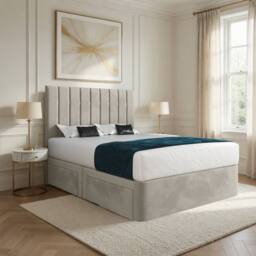 Casani Leyburn Upholstered Beige Soft Velvet Designer Bed Frame in Cream - Size: King