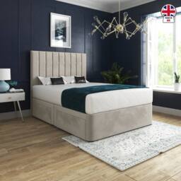 Casani Leyburn Upholstered Beige Soft Velvet Designer Bed Frame in Cream - Size: King - thumbnail 5