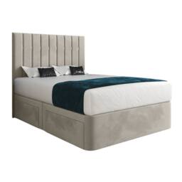 Casani Leyburn Upholstered Beige Soft Velvet Designer Bed Frame in Cream - Size: King - thumbnail 3