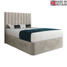 Casani Leyburn Upholstered Beige Soft Velvet Designer Bed Frame in Cream - Size: King - thumbnail 4