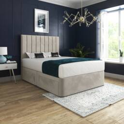 Casani Leyburn Upholstered Beige Soft Velvet Designer Bed Frame in Cream - Size: King - thumbnail 2