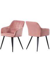Life Interiors Set of 2 Camden Modern Velvet Dining Chairs with Armrests, Quilted Design & Black Metal Legs in Pink - thumbnail 1