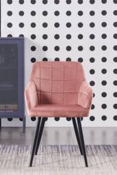 Life Interiors Set of 2 Camden Modern Velvet Dining Chairs with Armrests, Quilted Design & Black Metal Legs in Pink - thumbnail 2