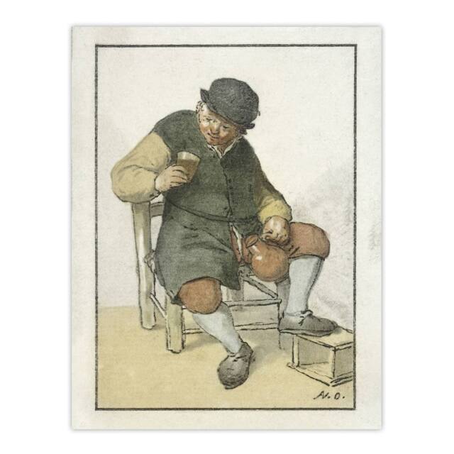 "Artery8 Cornelis Ploos van Amstel Seated Farmer with Jug Wall Art Print - Size: W12"" x H16""" - image 1