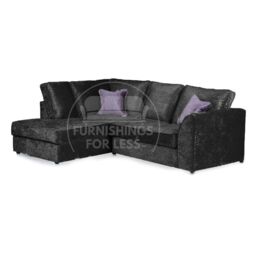 Furnishings For Less UK Crystal Crushed Velvet 3 to 4 Seater L Shaped Corner Sofa Left Hand Facing in Black