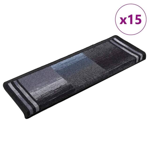 Berkfield Home Stair Mats Self-adhesive 15 pcs 65x21x4 cm Black & Grey - Size: Medium - image 1