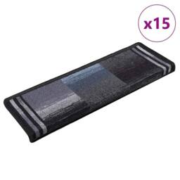 Berkfield Home Stair Mats Self-adhesive 15 pcs 65x21x4 cm Black & Grey - Size: Medium - thumbnail 1