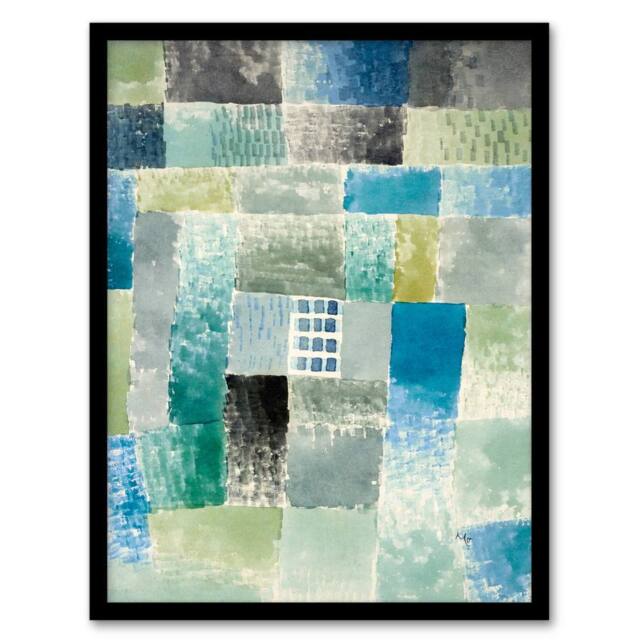Artery8 Klee Framed Wall Art First House in a Settlement Abstract Painting in Blue - Size: A3 - image 1