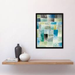 Artery8 Klee Framed Wall Art First House in a Settlement Abstract Painting in Blue - Size: A3 - thumbnail 2