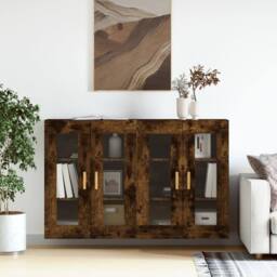 Berkfield Home Wall Mounted Cabinets 2 pcs Smoked Oak Engineered Wood in Brown - thumbnail 2