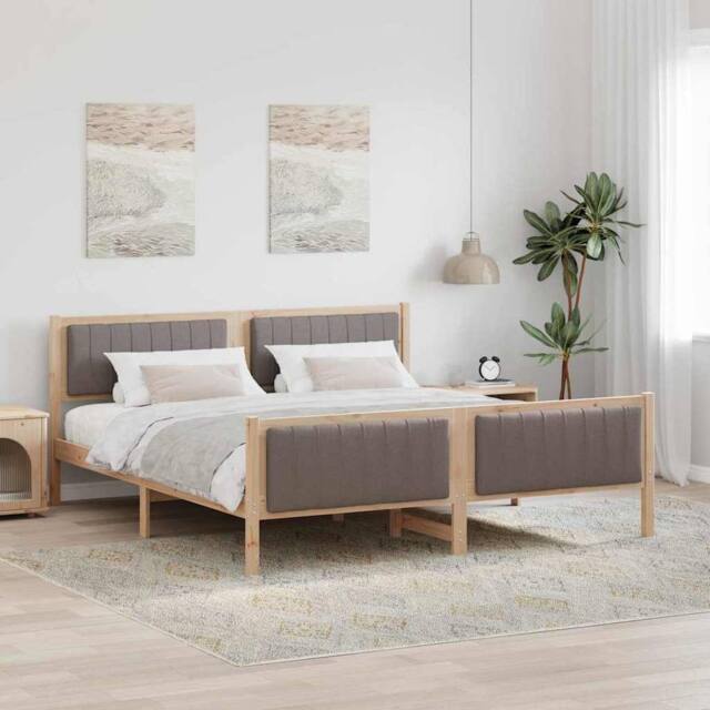 Berkfield Home Bed frame Brown & taupe 180 x 200 cm Solid pine wood in Light Oak - image 1