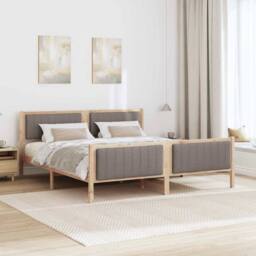 Berkfield Home Bed frame Brown & taupe 180 x 200 cm Solid pine wood in Light Oak - thumbnail 4