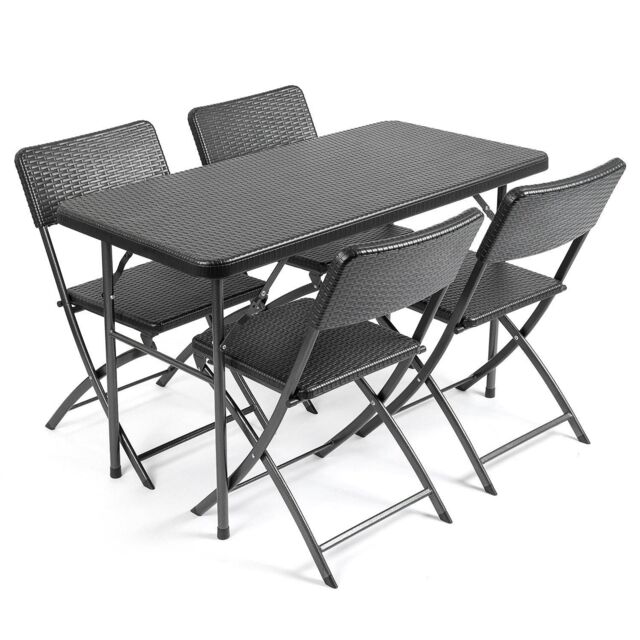 Christow Garden Dining Set 4 Seater Rattan Effect Table Chairs Outdoor Furniture in Black - image 1