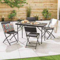 Christow Garden Dining Set 4 Seater Rattan Effect Table Chairs Outdoor Furniture in Black - thumbnail 2