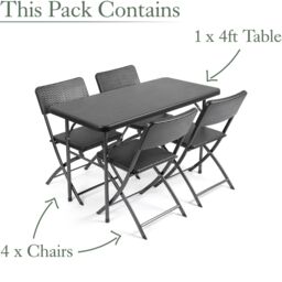 Christow Garden Dining Set 4 Seater Rattan Effect Table Chairs Outdoor Furniture in Black - thumbnail 3