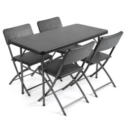 Christow Garden Dining Set 4 Seater Rattan Effect Table Chairs Outdoor Furniture in Black - thumbnail 1