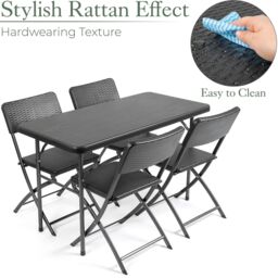 Christow Garden Dining Set 4 Seater Rattan Effect Table Chairs Outdoor Furniture in Black - thumbnail 4