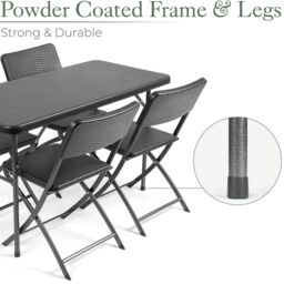 Christow Garden Dining Set 4 Seater Rattan Effect Table Chairs Outdoor Furniture in Black - thumbnail 5