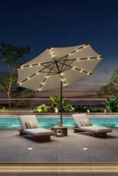 Garden Sanctuary 24 Solar LED Lights Patio Crank Parasol in Beige - thumbnail 1