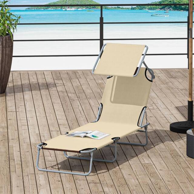 EONLION Beige-Reclining Sun Lounger Chair Folding in Beige - Size: 100 cm - image 1