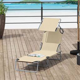EONLION Beige-Reclining Sun Lounger Chair Folding in Beige - Size: 100 cm - thumbnail 1