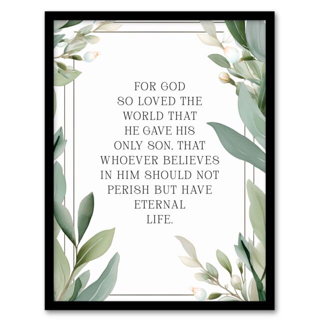 "Artery8 Wall Art Print John 3:16 God So Loved the World Quote Bible Verse Green Framed Art - Size: W12"" x H16""" - image 1