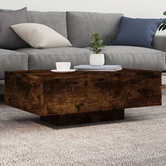 Berkfield Home Coffee Table with LED Lights Smoked Oak 85x55x31 cm in Brown - Size: 85 x 55 x 31 cm - image 1