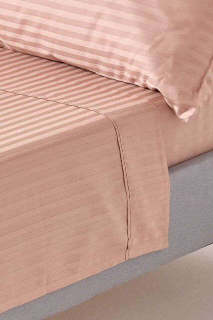 Homescapes Egyptian Cotton Satin Stripe Flat Sheet 330 Thread Count in Beige - Size: Super King Flat - image 1