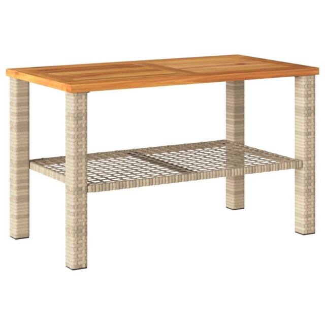 Berkfield Home Garden Table Beige 70x38x42 cm Poly Rattan Acacia Wood - Size: 70 x 38 x 42 cm - image 1