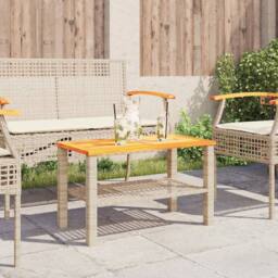 Berkfield Home Garden Table Beige 70x38x42 cm Poly Rattan Acacia Wood - Size: 70 x 38 x 42 cm - thumbnail 3