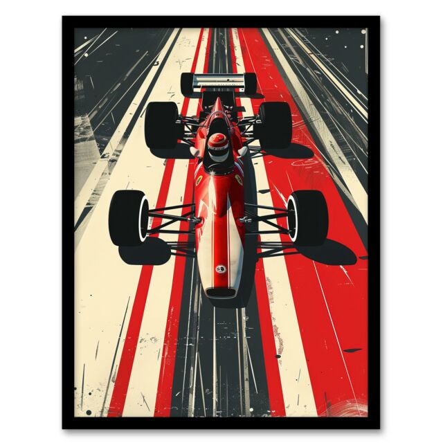"Artery8 Vintage Red Race Car Sport Speed Racing Track Framed Art Print - Size: W12"" x H16""" - image 1