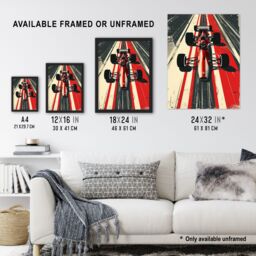 "Artery8 Vintage Red Race Car Sport Speed Racing Track Framed Art Print - Size: W12"" x H16""" - thumbnail 3