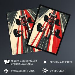 "Artery8 Vintage Red Race Car Sport Speed Racing Track Framed Art Print - Size: W12"" x H16""" - thumbnail 2