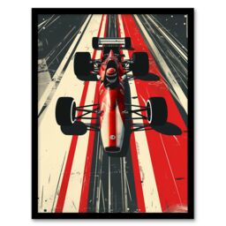 "Artery8 Vintage Red Race Car Sport Speed Racing Track Framed Art Print - Size: W12"" x H16""" - thumbnail 1