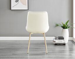 FurnitureboxUK Set of 2 Pesaro Luxury Soft Touch Diamond Pattern Velvet Dining Chairs With Gold Chrome Metal Legs in Cream - thumbnail 4