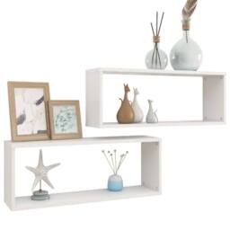 Berkfield Home Wall Cube Shelf 2 pcs White 60x15x23 cm Engineered Wood - Size: 60 x 15 x 23 cm - thumbnail 3