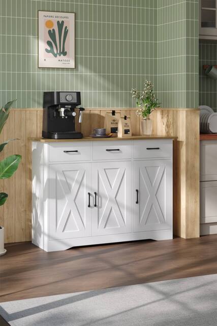Living and Home 3-Door Wooden Sideboard with 3 Drawers in White - image 1