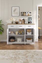 Living and Home 3-Door Wooden Sideboard with 3 Drawers in White - thumbnail 2