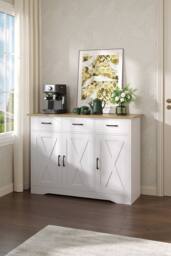 Living and Home 3-Door Wooden Sideboard with 3 Drawers in White - thumbnail 4