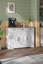 Living and Home 3-Door Wooden Sideboard with 3 Drawers in White - thumbnail 1